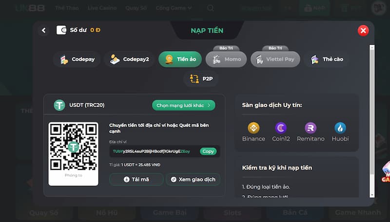 Hướng dẫn nạp tiền vào tài khoản UK88 thông qua Quick Pay