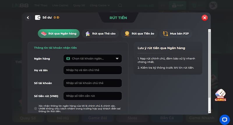 Lợi ích khi rút tiền tại UK88